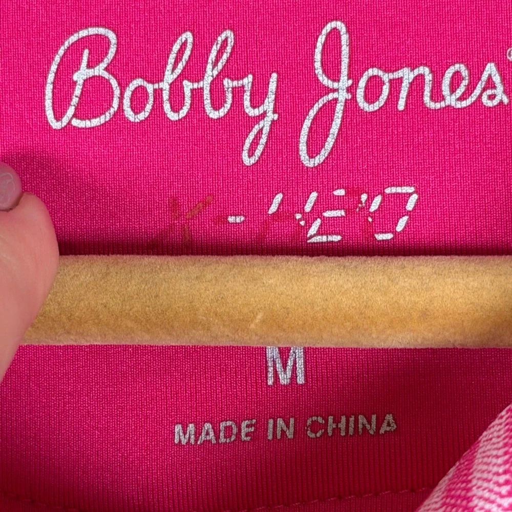 Bobby Jones Polo Shirt Mens Medium Pink Striped Short Sleeve Golf Performance